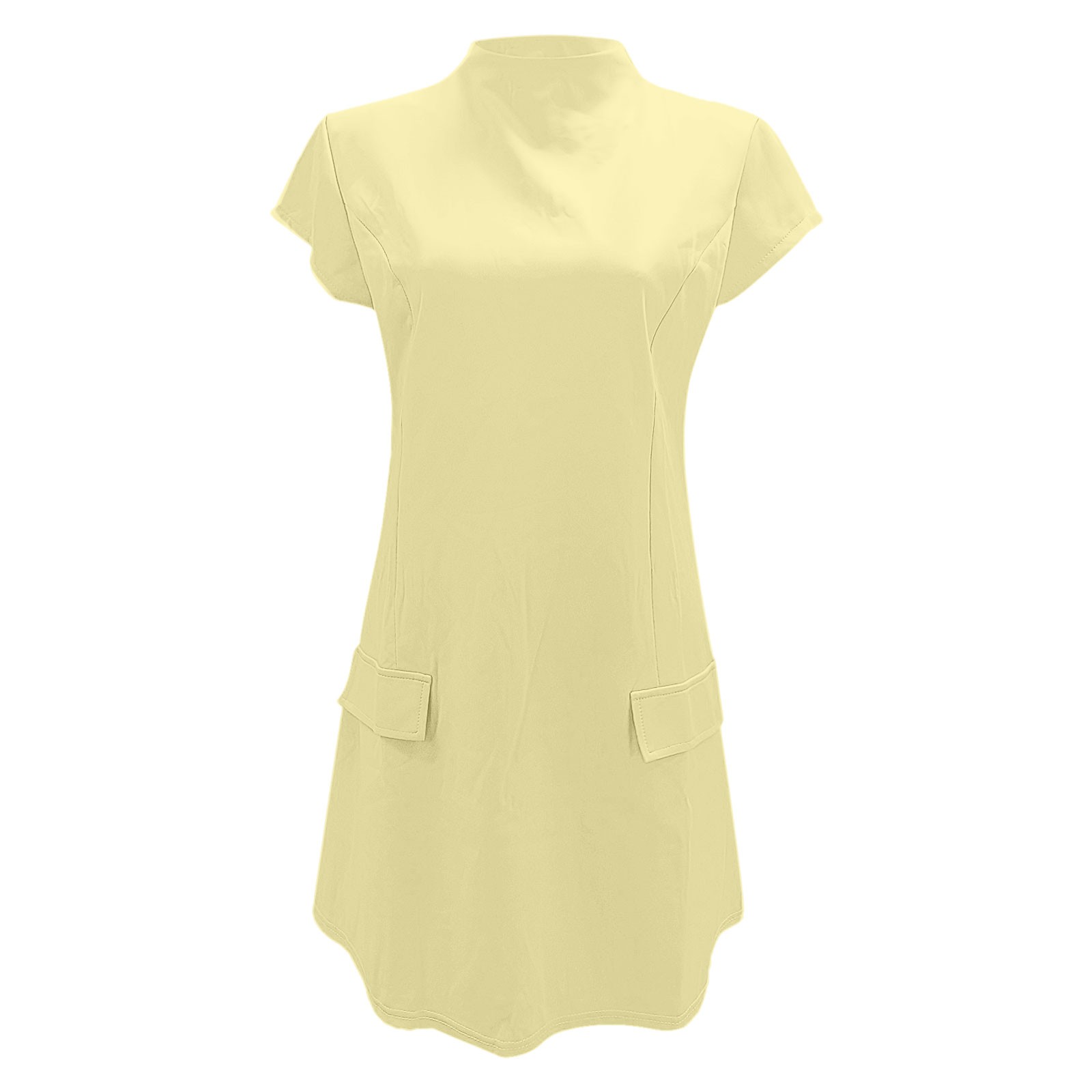 thumbnail image 4 of Vestido informal corto de manga corta liso y sexy de corte ajustado y cintura alta para mujer - Poliéster ligero, bolsillos, varias tallas, 4 of 5